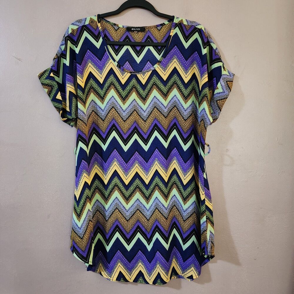 41 Hawthorn Womens Pullover Tunic Top Size M Sheer Chevron Cuffed Drop Sleeve